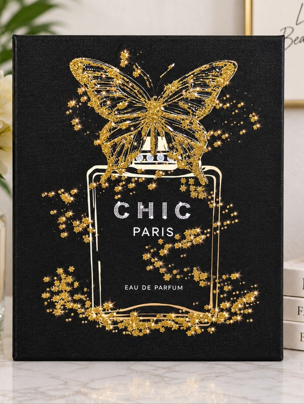 Willow Springs Chic Paris Butterfly Canvas Wall Art Black Gold 10x10, NWOT
